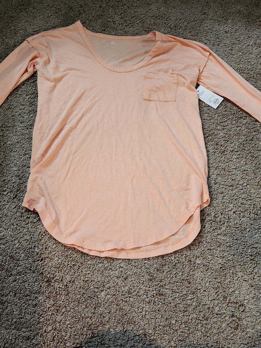 SO Peach Long Sleeve V-Neck Pocket Tee For Woman Size XS